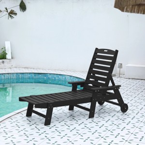 Patio Recliner,Wood Texture Outdoor Chaise Lounge With Wheels And Cup Holder,Outdoor Lounge Chair,Patio Recliner For Poolside,Deck-Cuddlewood - 1 of 4