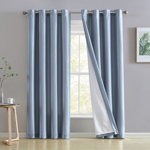 HLC.ME Jefferson Faux Silk Semi Sheer Light Filtering Microfiber Lined Grommet Lightweight Window Curtains, 2 Panels - 1 of 4