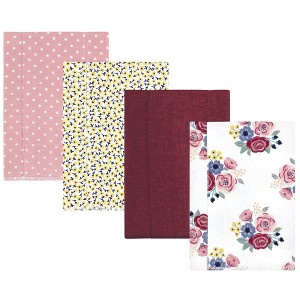 Hudson Baby Infant Girl Cotton Flannel Burp Cloths, Blush Navy Floral 4-Pack, One Size - 1 of 4