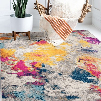 Abstract Blue Synthetic 7'10"x10' Easy Care Area Rug