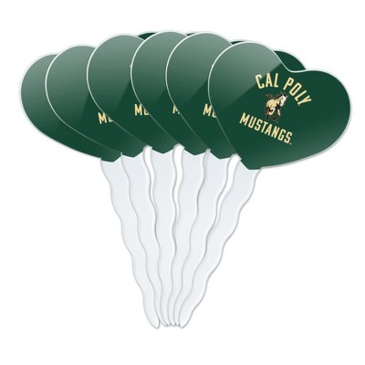 Cal Poly Mustangs Logo Heart Love Cupcake Picks Toppers Decoration Set of 6