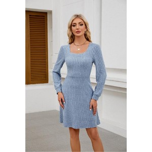 Womens Square Neck Long Sleeve Fall Dresses Casual Babydoll Sweater Dress - 1 of 4