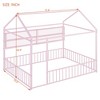 Twin/Full Size Metal Platform Bed House Bed Frame with Fence and Shelves, White/Black/Pink-ModernLuxe - 3 of 4