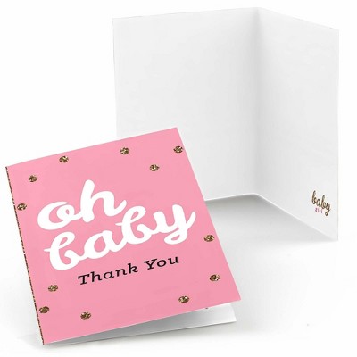Big Dot of Happiness Hello Little One - Pink and Gold - Girl Baby Shower Thank You Cards (8 count)