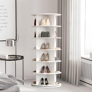 7 Tier Rotating Shoe Rack Tower,360° Revolving Free Standing Spinning Shoe Organizer,Vertical Spinning Shoes Display,Shoes Rack Storage Round Carousel - 1 of 4