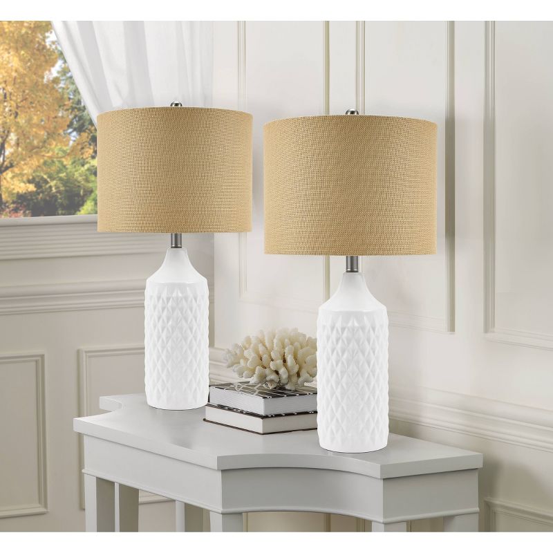 26.5&#34; Geometric Ceramic Table Lamp with Linen Shade White - Cresswell Lighting, 6 of 9