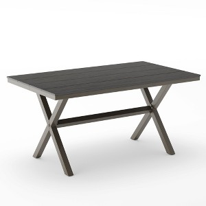 Modern Outdoor Dining Table for 6, Patio Table with Sturdy X-Legs, Durable HDPS & Aluminum, Weather Resistant, 3-Year Warranty, Dark Gray - 1 of 4