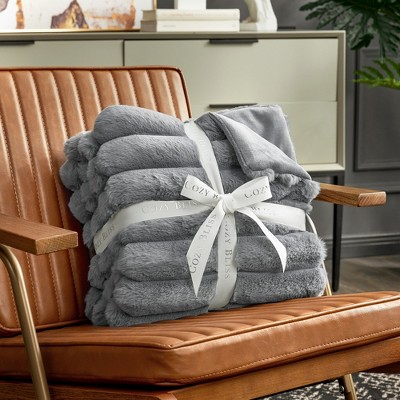 Cozy Bliss Faux Fur Plush Decorative Blanket,Cozy Warm Striped Throw
