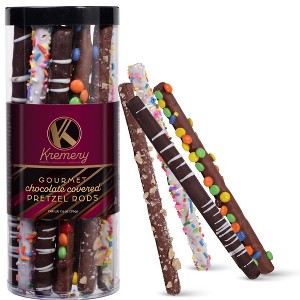 KREMERY Creamy Chocolate Cravings - Chocolate Covered Pretzel Rods Gift Basket, in Clear Tube (8 Pretzels, Assorted Sweet Toppings) - 1 of 4