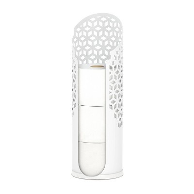 Rollo Hexacube Toilet Tissue Roll Reserve Matte White - Better Living Products: Steel Freestanding Tissue Stand