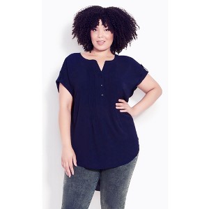 Avenue Women's Plus Size Button Pleat Top - 1 of 4