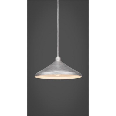 Toltec Lighting Vintage 1 - Light Pendant in  Aged Silver with 14” Aged Silver Cone Metal Shade Shade