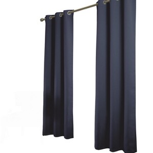 RT Designer Collection Anchorage 2 Pack Blackout Grommet Luxurious Modern Design Curtain Panel Pair 36" x 84" Navy Blue - 1 of 4