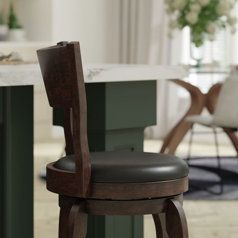Emma and Oliver Classic Pub Style Swivel Wooden Barstool with Padded Faux Leather Seat, 4 of 12