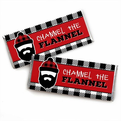 Big Dot of Happiness Lumberjack - Channel the Flannel - Candy Bar Wrapper Buffalo Plaid Party Favors - Set of 24