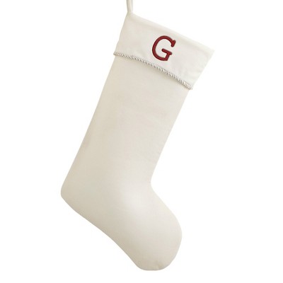 Personalization Mall Classic Christmas Embroidered Initial Ivory Christmas Stockings
