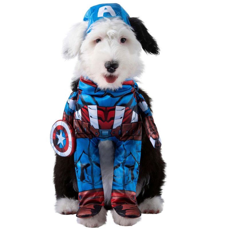 HalloweenCostumes.com Large   Captain America Superhero Pet Costume, White/Brown/Blue, 1 of 2