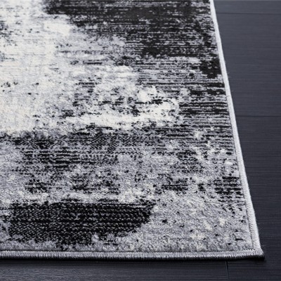 Jasper Black and Ivory Abstract Square Synthetic Rug