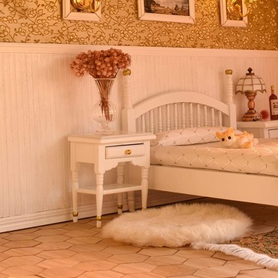 Etokfoks 1/12 Scale Victorian Dollhouse Bedroom Furniture Set White Gold 7 Piece Colonial Brewster Style Bed Mirror Chair Rug — фото 5