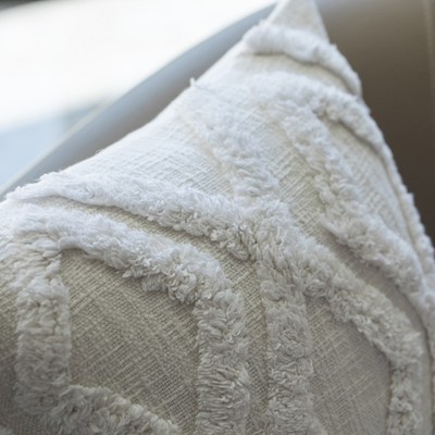 Bohemian 16" White Tufted Cotton Throw Pillow with Tassel Accents