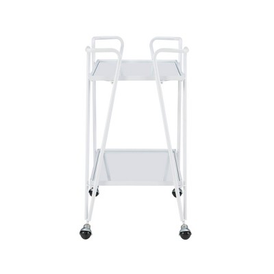Linon Lawsonia Sleek 2-Tier White Iron Bar Cart with Mirrored Shelves