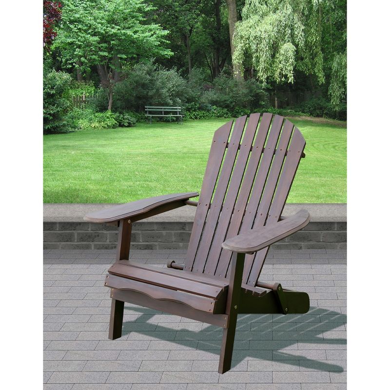 Merry Products Real Acacia Hardwood Flat Folding Adirondack Patio Chair with Tall Backrest, Curved Seat, and Wide Armrests, Dark Stain, 4 of 7