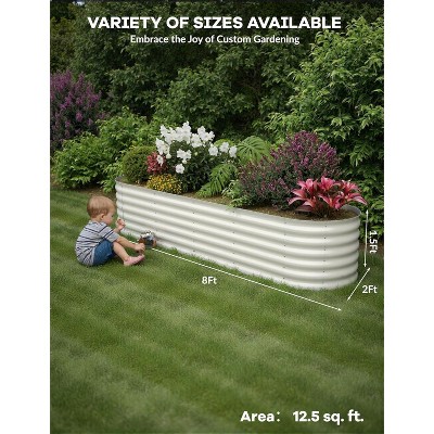 2PCS Galvanized Raised Garden Beds 4x2x2 FT, Beige, Self-Watering Metal Planters, Oval Decorative Raised Beds, Beige