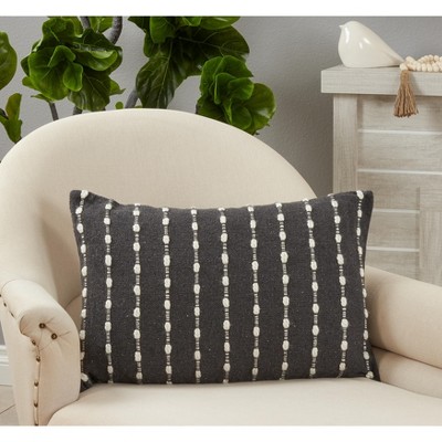 Black and White Chunky Striped Down Throw Pillow