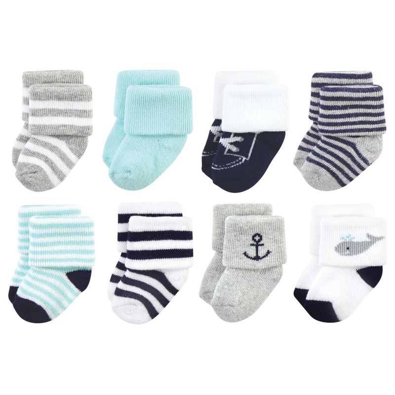 Hudson Baby Infant Boy Cotton Rich Newborn and Terry Socks, Mint Whale, 1 of 7