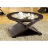38" Solid Wood Round Coffee Table with Glass Top, Cross Base and Beveled Edge for Living Room - 3 of 4