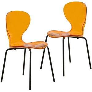 Transparent Dining Chair Stackable Curved Back With Stainless Steel Black Legs Oyster Collection Set of 2 - 1 of 4