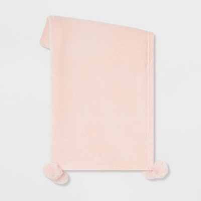 Plush Throw Blanket with Faux Fur Pom-Poms Blush - Opalhouse™
