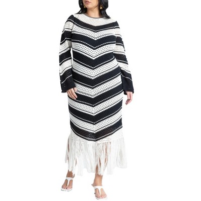 Eloquii Women's Plus Size Crochet Maxi Dress With Fringe - 18/20 ...