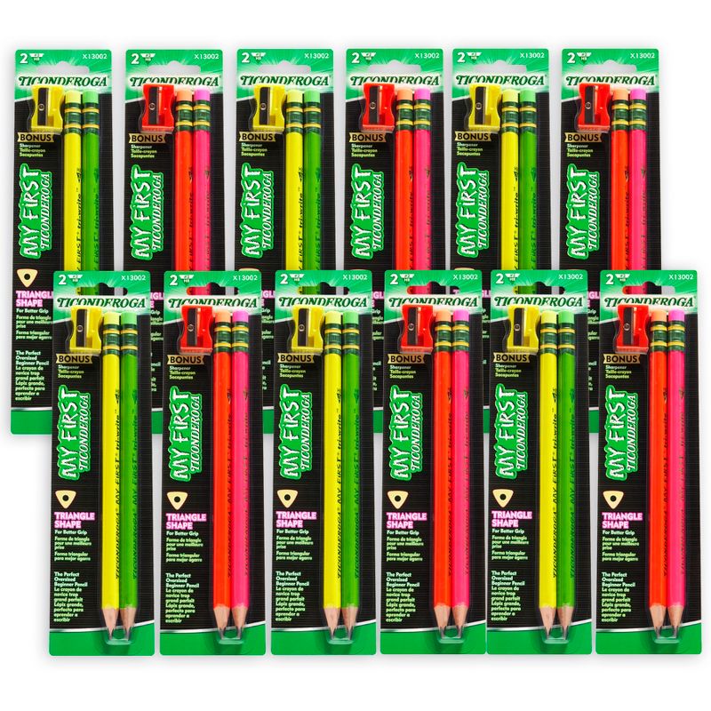 Ticonderoga® My First® Tri-Write™ Wood-Cased Pencils, Neon Assorted, 2 Per Pack, 12 Packs, 1 of 10