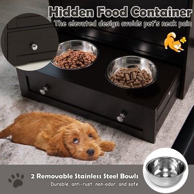 Tangkula Pet Feeding Station Furniture w/ Double Pull Out Dog Bowl Food Cabinet Coffee