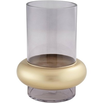 Studio 55D Jaurdi 9" High Clear Brown Glass and Gold Cylinder Vase