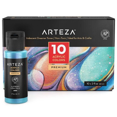 Arteza Iridescent Acrylic Paint, Dreamer Tones, 60 ml Bottles - 10 Pack (ARTZ-3964)
