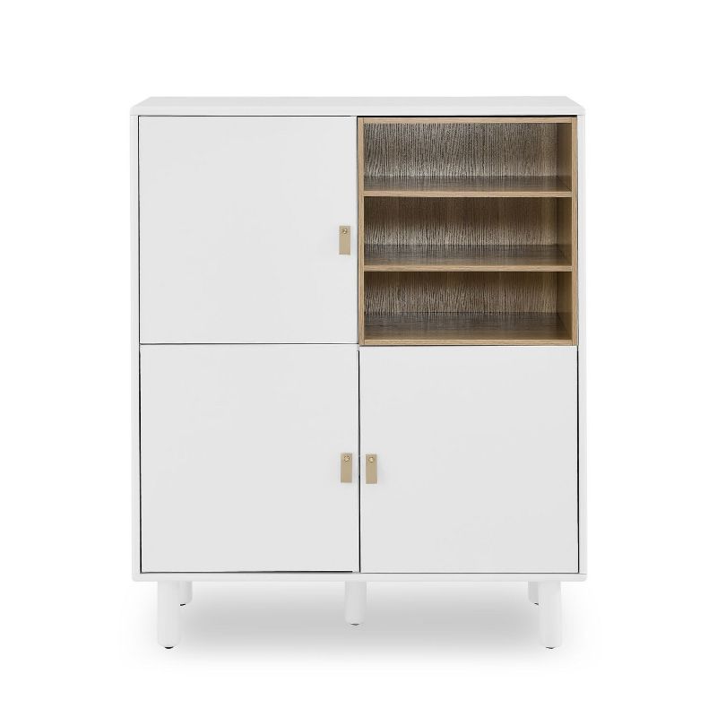 Isabel Modern White Storage Cabinets with 3 Doors and Leather Handle - Maison Boucle, 3 of 9