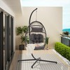 Outdoor Egg Chair, Hanging Egg Chair With Standing Seat, Armrest Cushion, Backrest, Metal Frame, Garden Rattan Egg Swing Chair, Light Gray - 2 of 4