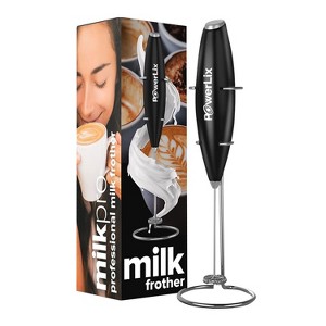 PowerLix Milk Frother Handheld Battery Operated Electric Whisk Foam Maker For Coffee With Stainless Steel Stand Included - 1 of 4