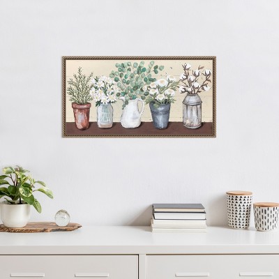Rustic Beige and Green Botanical Canvas Wall Art Print