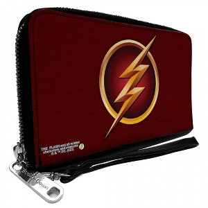 Adult The Flash Logo Burgundy and Gold PU Leather Zip Around Wallet - 1 of 4