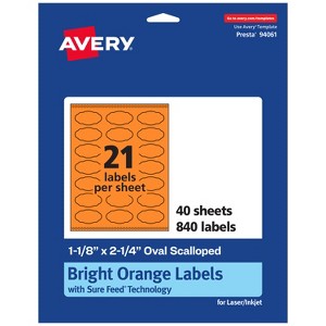 Avery Bright Orange Paper Labels, 1-1/8" x 2-1/4" Oval Scalloped - 1 of 4