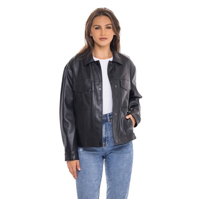 womens black faux leather jacket