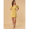 Allegra K Women's Causal Square Neck Elastic Waist Pocket Mini Floral Puff Sleeve Dress - 3 of 4