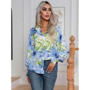 Floral Print Blouse Long Sleeve Button Down Shirts Casual Dressy Blouse Shirts Tops - 1 of 4