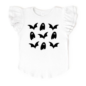 Ghosts and Bats Stacked - Kids Flutter Sleeve Tee - 1 of 3