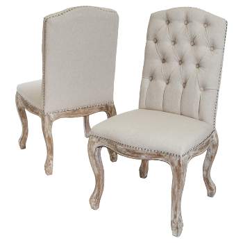 Set of 2 Weathered Tufted Fabric Dining Chair Beige - Christopher Knight Home