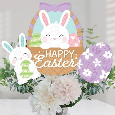 Big Dot of Happiness Spring Easter Bunny - Happy Easter Party Centerpiece Sticks - Table Toppers - Set of 15