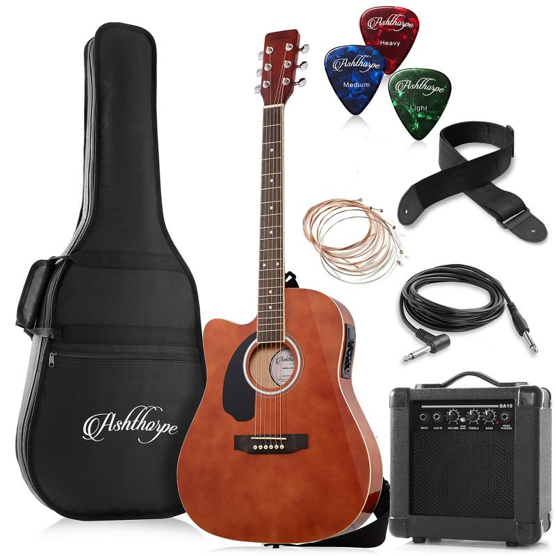 Ashthorpe Left Handed Thinline Cutaway Acoustic Electric Guitar with 10-Watt Amp, Gig Bag, and Accessories, 1 of 8